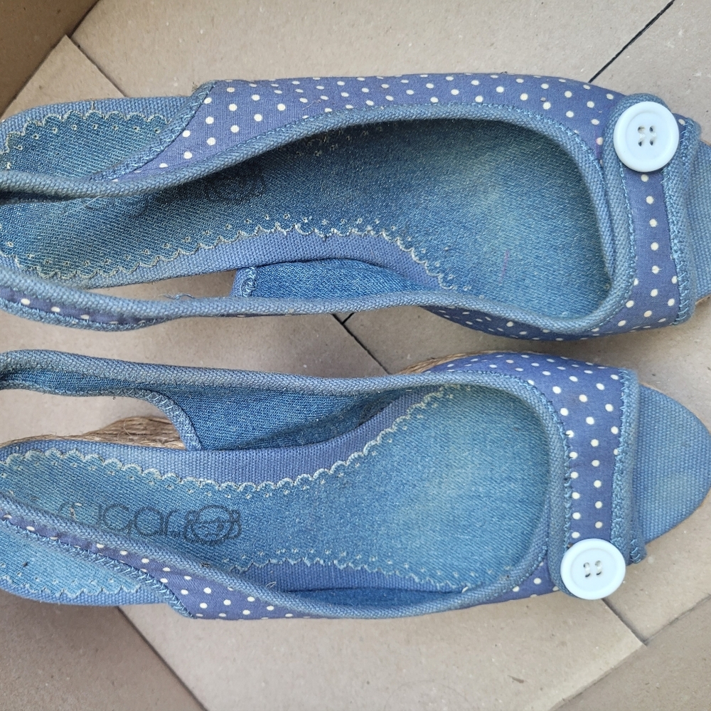 COCLICO Denim Blue Espadrilles with White Dots